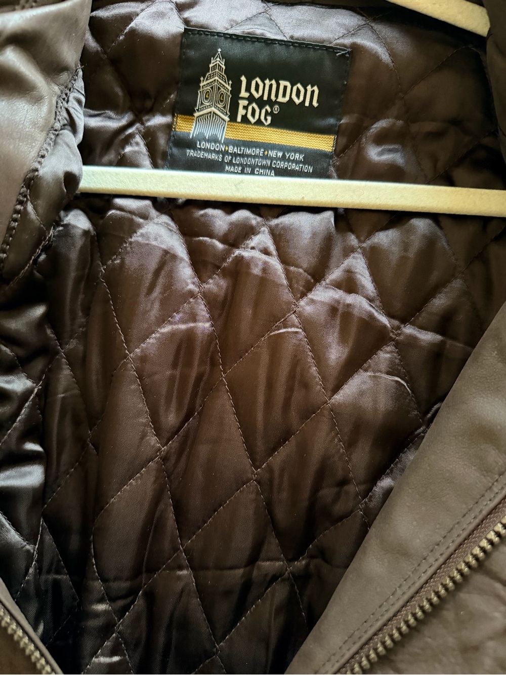London Fog Brown Leather Bomber Jacket with Snap Front - Picture 4 of 5